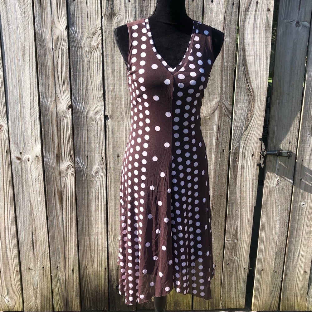 New T Tahari New Sleeveless Brown & White Polka Dot Dress Size XS Elie Tahari